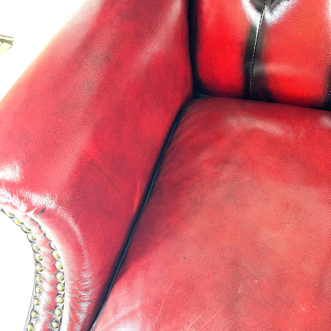 【送料無料】ソファ 本革 1人掛け　ウィングバック チェスターフィールド