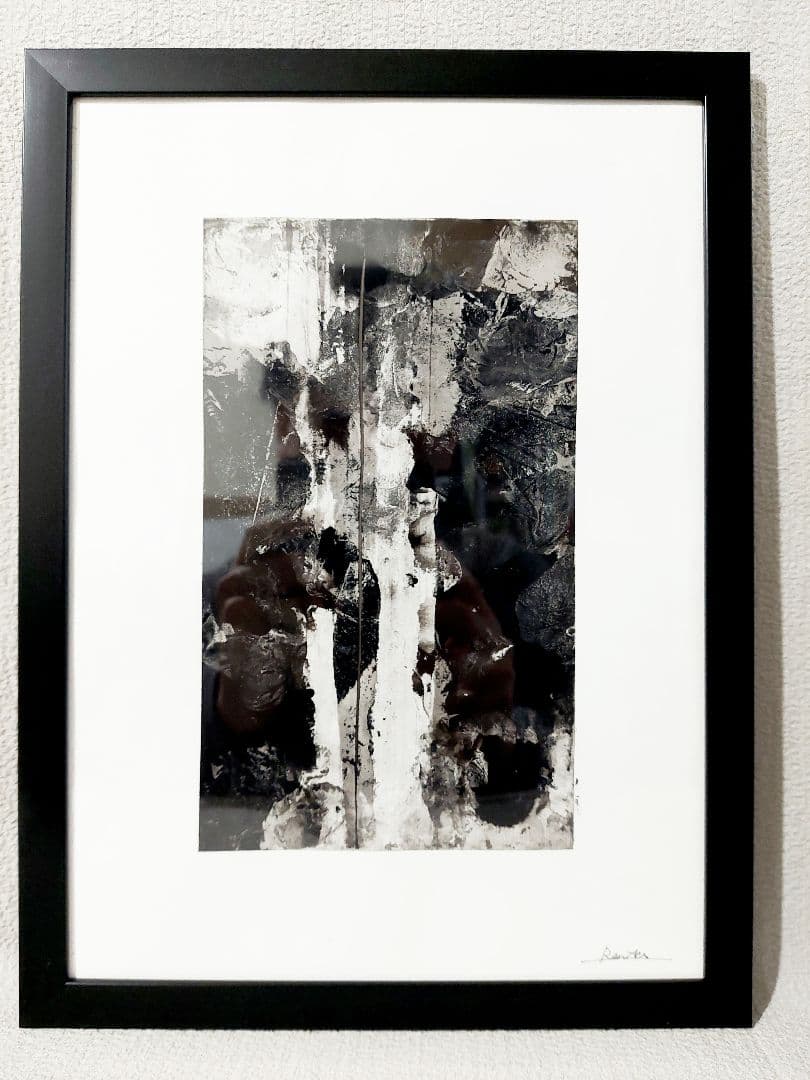 ★モダンアート★現代アート　抽象画　モノクロ　インテリア　原画　A4　フレーム付