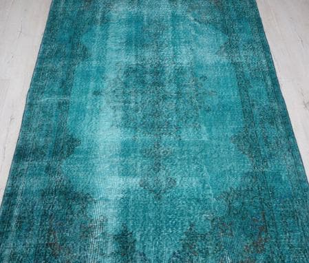 トルコヴィンテージラグ A82 大判 ダークターコイズブルー オーバーダイラグ