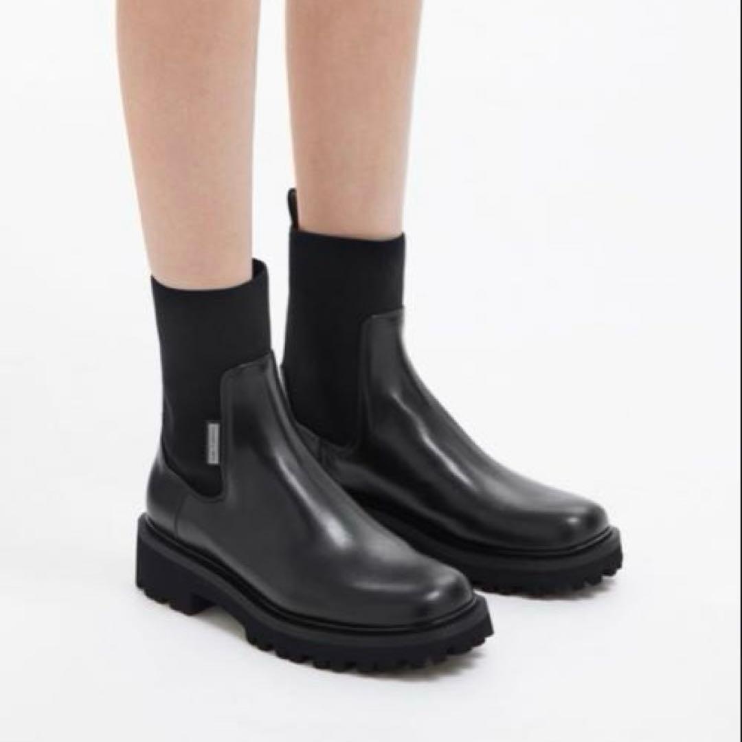 CHARLES&KEITHニットソックス リッジッドソールチェルシーブーツ 37