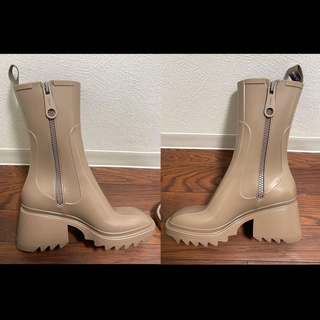 美品クロエ CHLOE BETTY ベティ レインブーツ 長靴 ラバー ベージュ