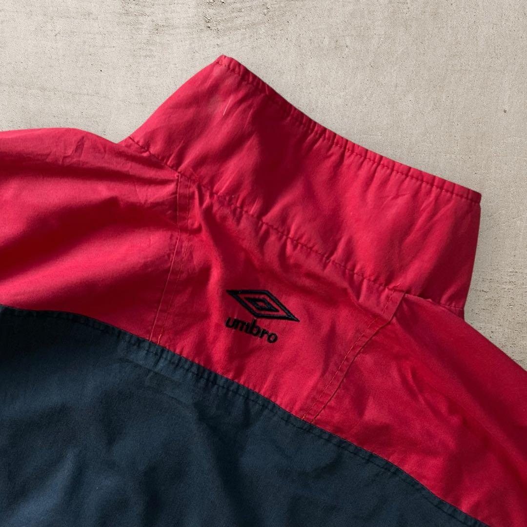 希少90sアンブロUMBROハーフジップナイロンジャケット刺繍ロゴ好配色古着XL