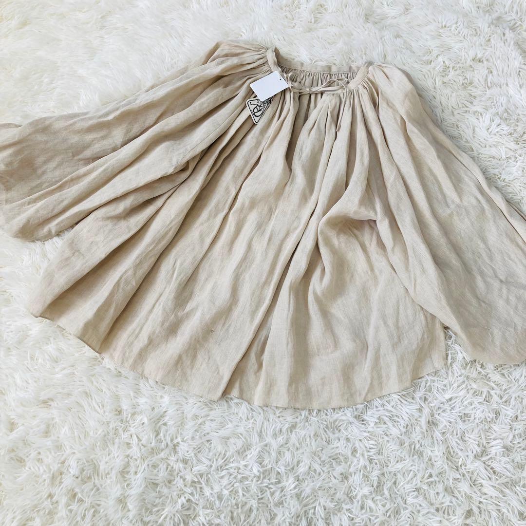 【新品】オールドマンズテーラー　リネンギャザースモックブラウスパフ袖　麻100%