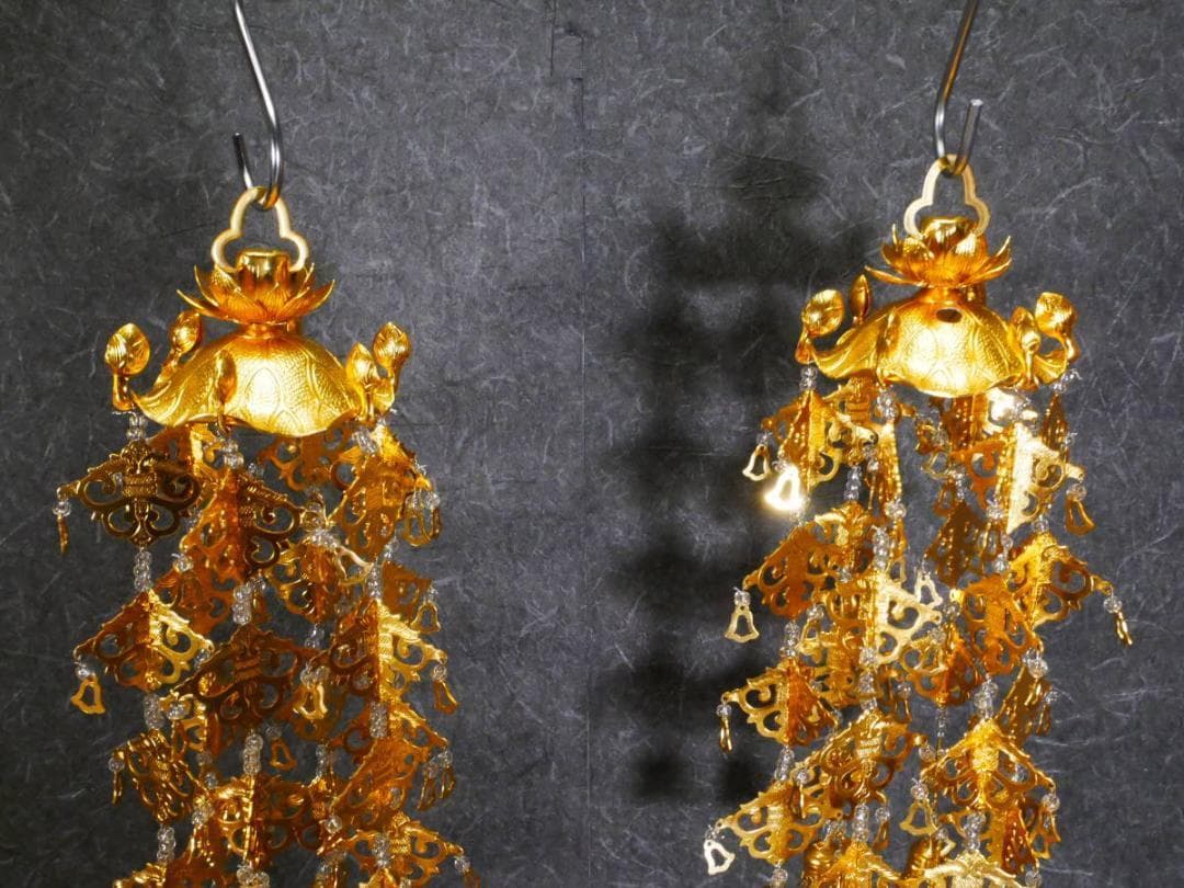 限定値下　展示未使用品　金色輪灯瓔珞　白玉付　高さ22㎝　4711