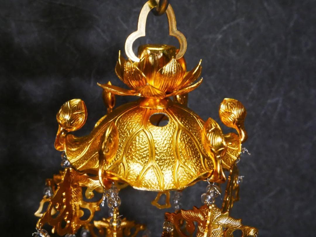 限定値下　展示未使用品　金色輪灯瓔珞　白玉付　高さ22㎝　4711