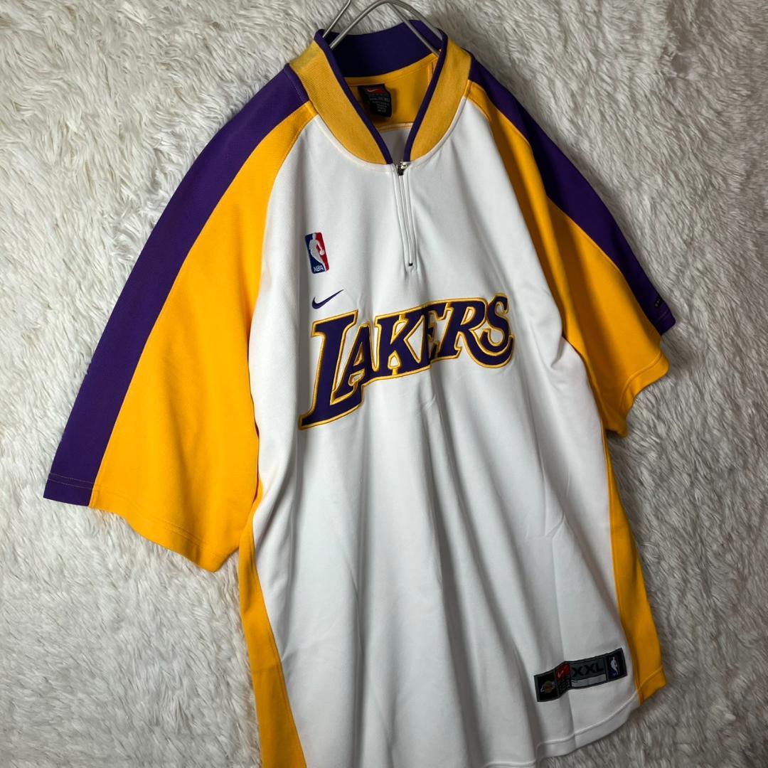 美品 NIKE ナイキ ハーフジップ レイカーズ ウォームアップシャツ XXL