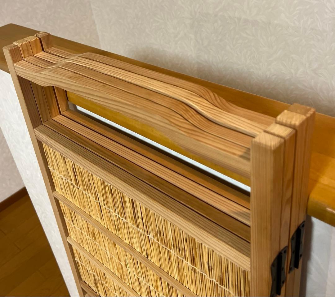 竹簾屏風 衝立 目隠し 四つ折り 4連透かし彫り 古民家 和風 パーテーション