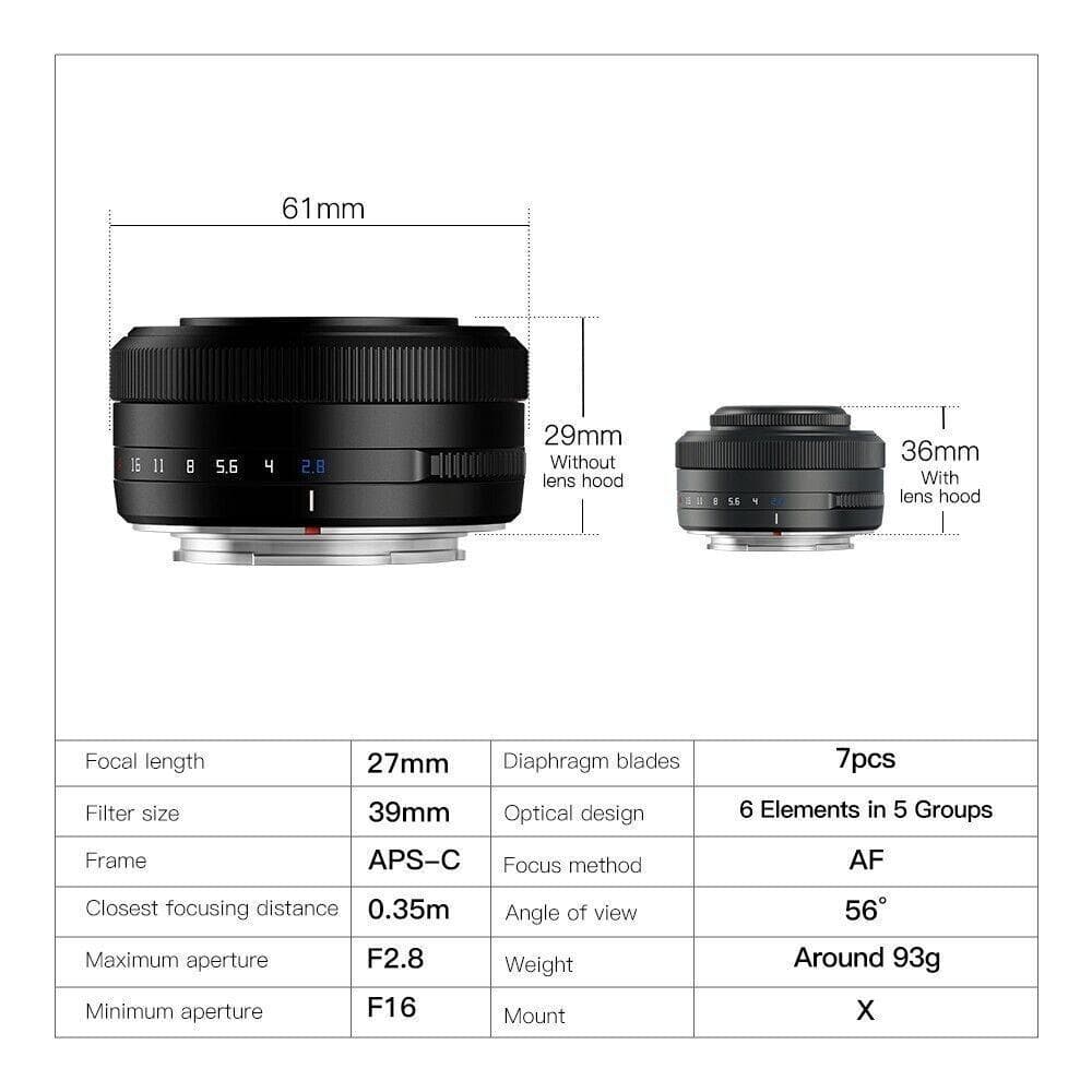 訳あり新品 TTArtisan AF 27mm F2.8 Xマウント ブラック