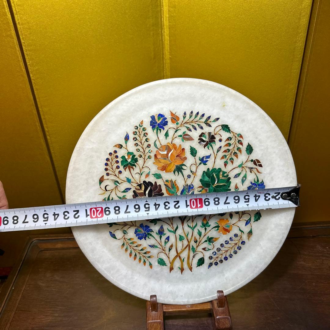 置物，皿，ハンドメイド 天然石　細工 螺細 プレート 飾り皿