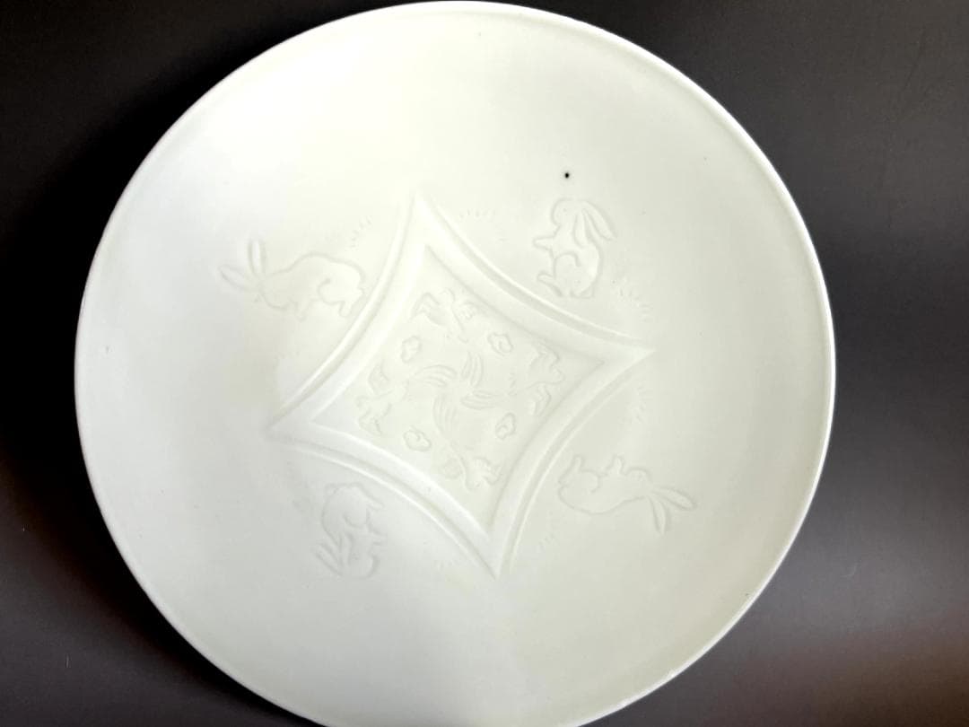 皿■可愛い兎紋白磁皿 5枚 大皿 鳥 古美術 時代物 骨董品 21.6cm■