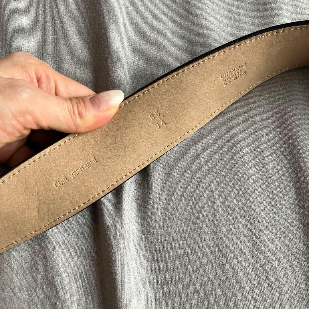 CHANEL ブラックレザー ベルト スタッズ付き　訳あり