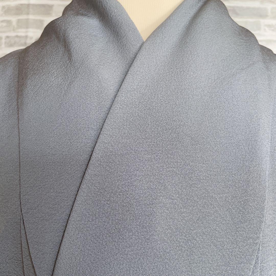 色無地　フルセット　青系　くすみブルー　縮緬　シンプル　礼装　カジュアル　H2