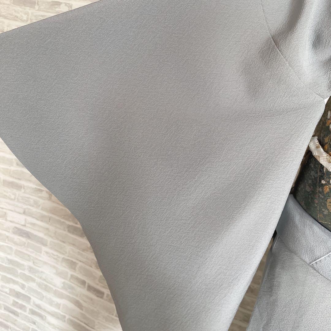 色無地　フルセット　青系　くすみブルー　縮緬　シンプル　礼装　カジュアル　H2