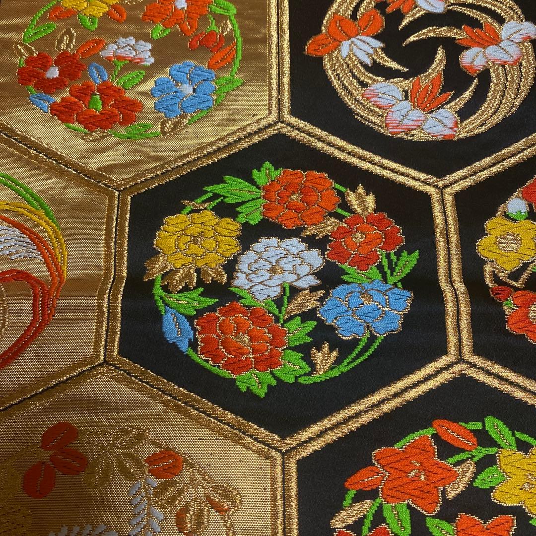 table runner 亀甲取り花丸　帯リメイク　長尺250㎝