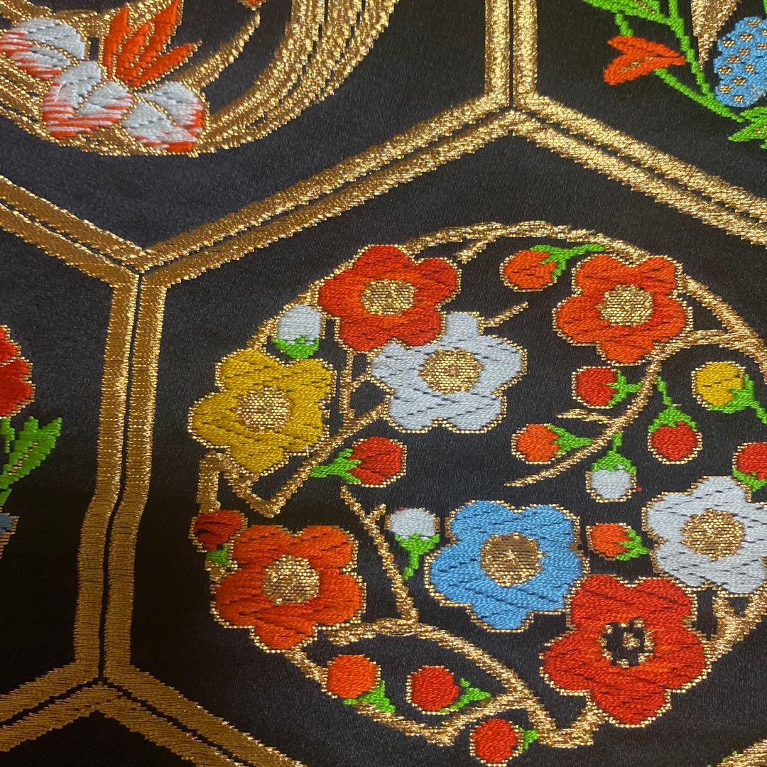 table runner 亀甲取り花丸　帯リメイク　長尺250㎝