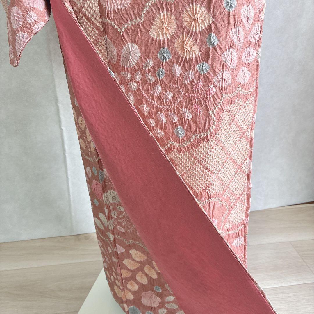 小紋　フルセット　着物　正絹　絞り　しつけ糸付き　和らぎピンク　華やぎ　G9