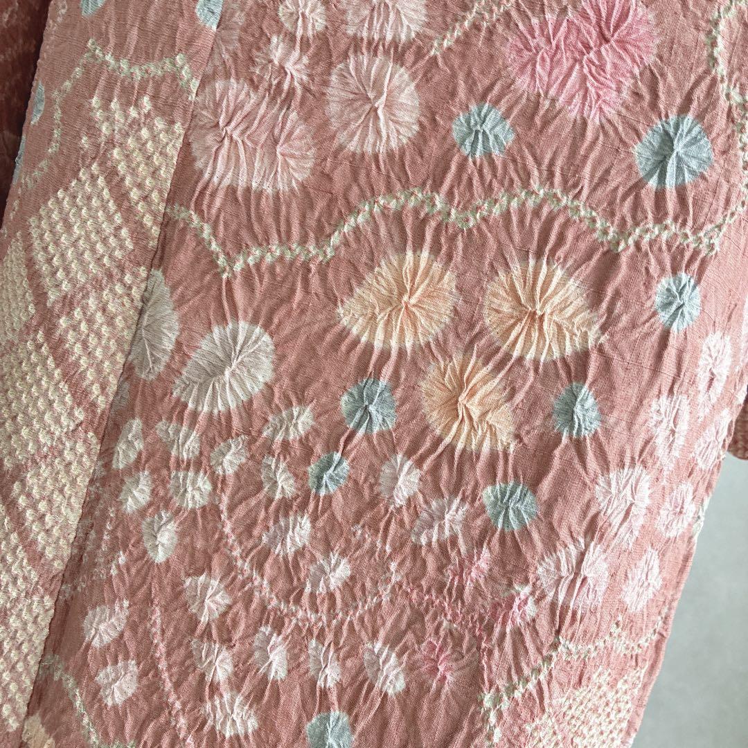 小紋　フルセット　着物　正絹　絞り　しつけ糸付き　和らぎピンク　華やぎ　G9