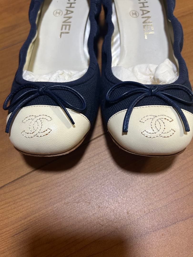 CHANEL 靴 ネイビー バレエシューズ