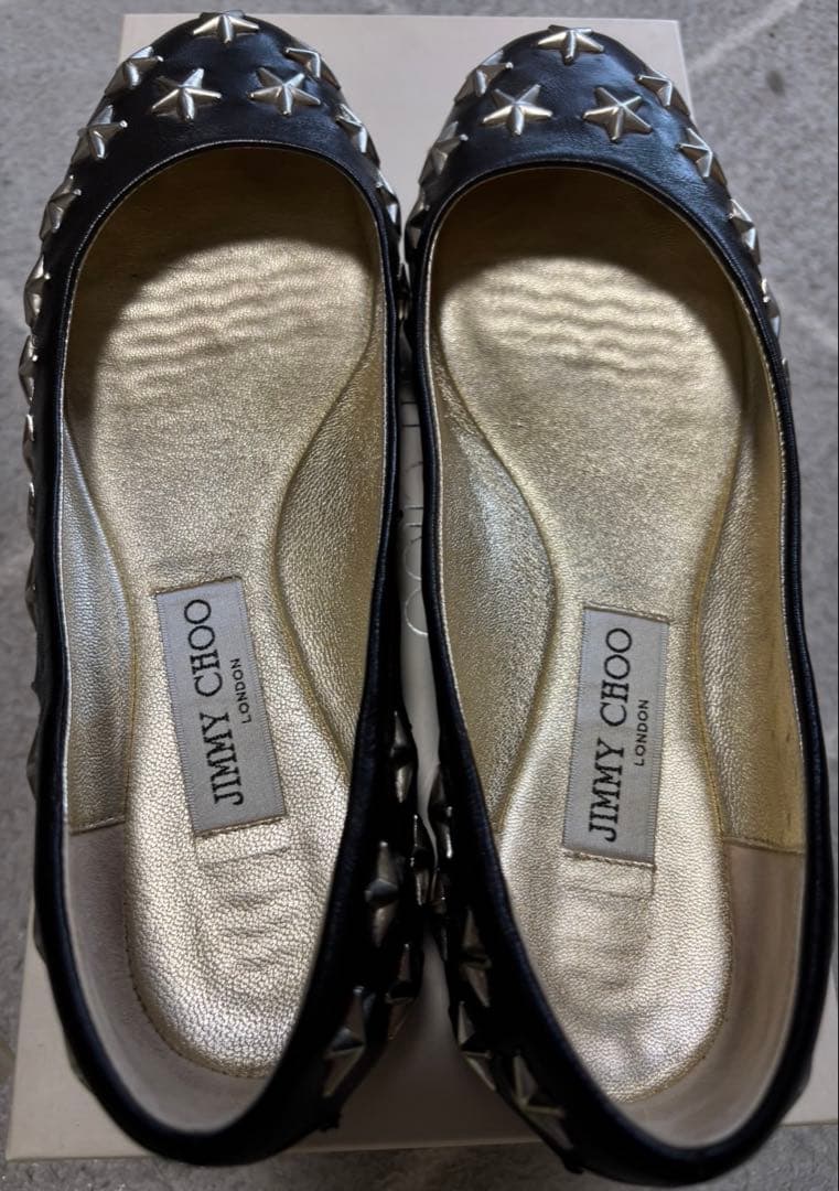 JIMMY CHOO ブラック フラットシューズ 37½