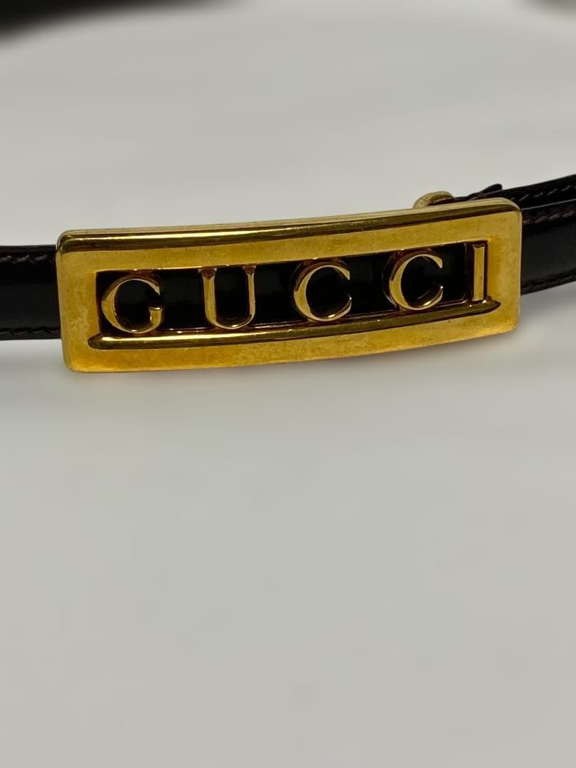 【SALE】GUCCIグッチロゴプレーレザーベルブラック×ゴールド70/28伊製