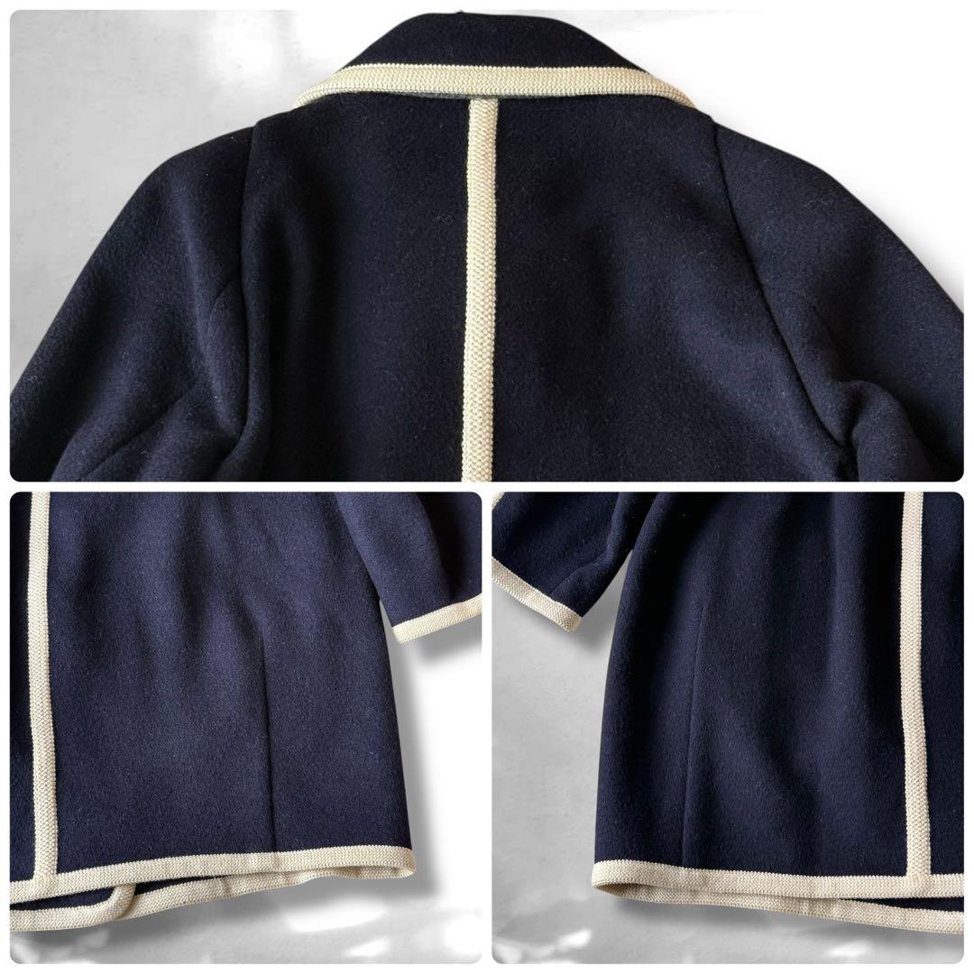 トゥモローランド　マカフィー　パイピング　カラーコート　ウール混　ネイビー　M