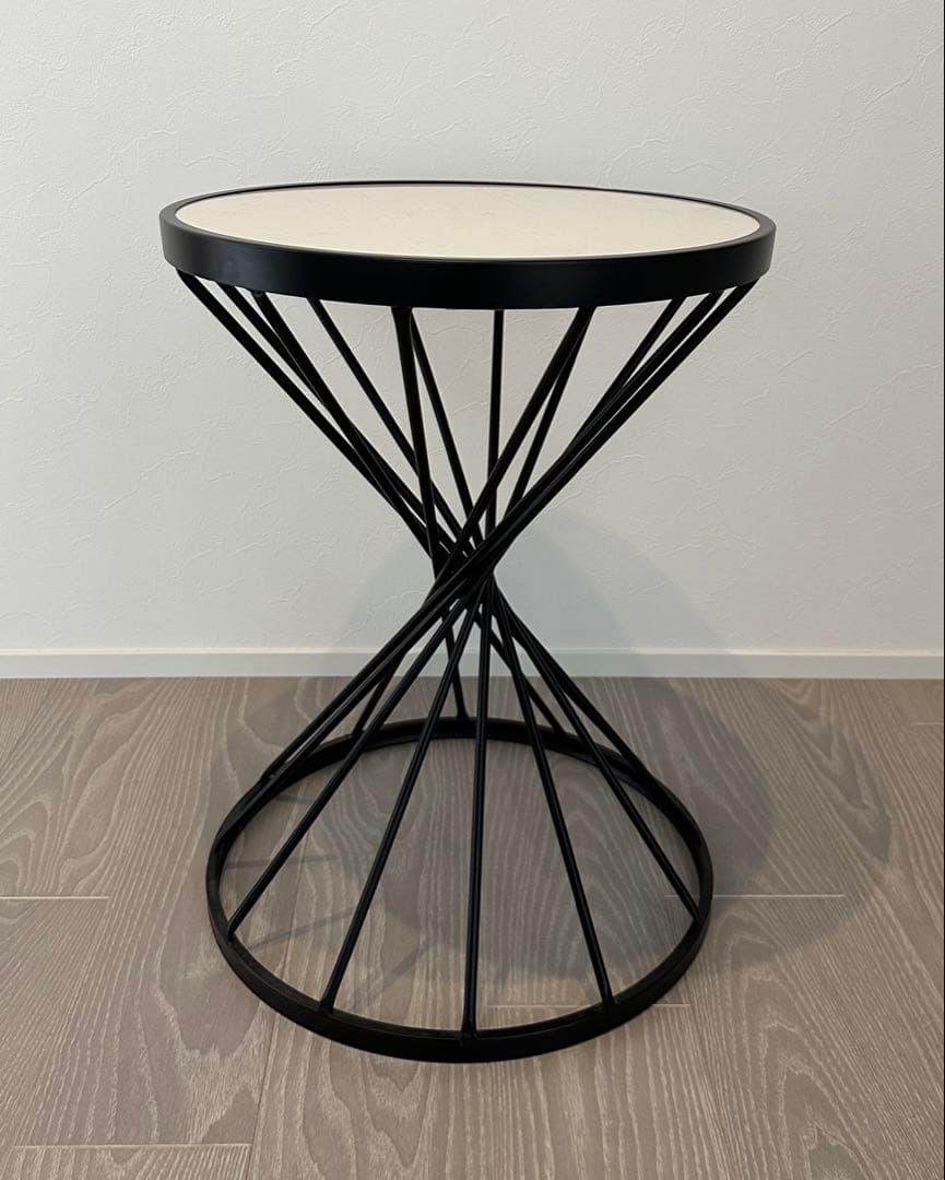 大理石柄　サイドテーブル ホワイト ブラック
