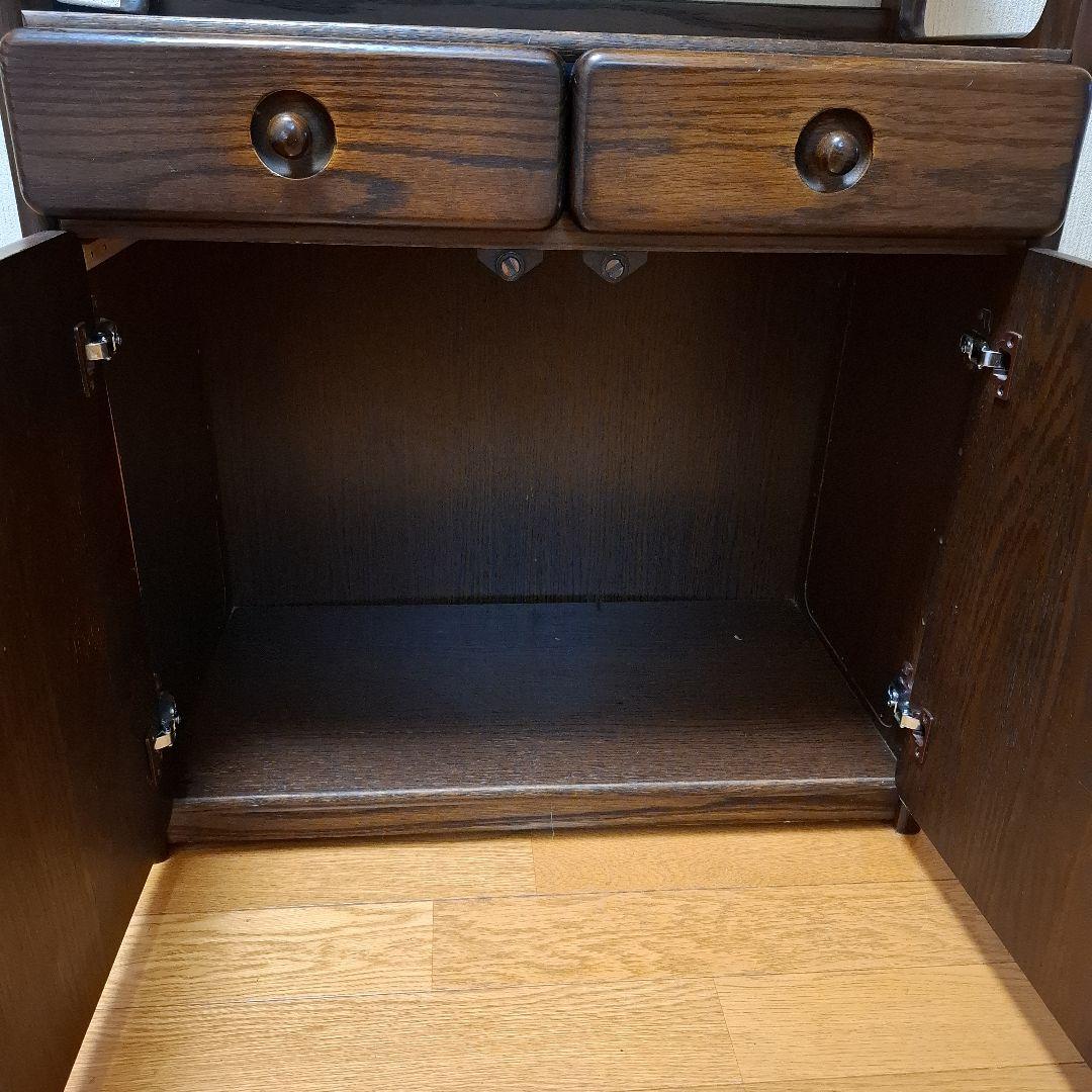 昭和レトロ電話台　ダークブラウン　ファックス台　木製　自由棚　引き出し・扉付き