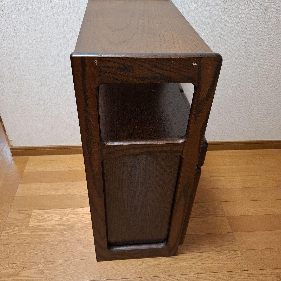 昭和レトロ電話台　ダークブラウン　ファックス台　木製　自由棚　引き出し・扉付き