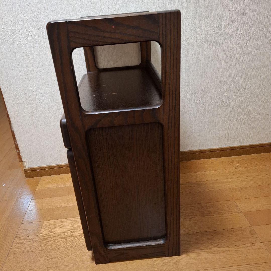 昭和レトロ電話台　ダークブラウン　ファックス台　木製　自由棚　引き出し・扉付き