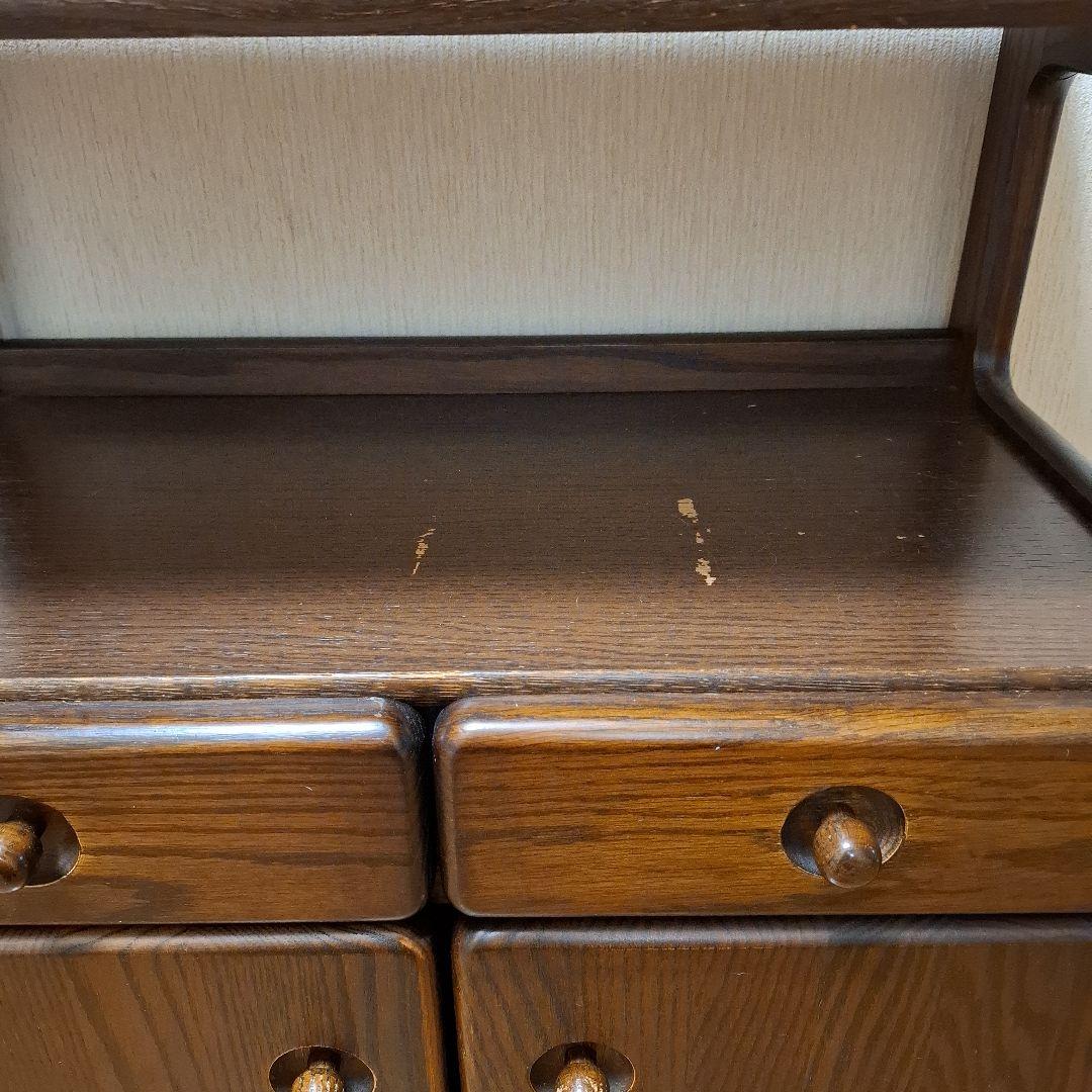 昭和レトロ電話台　ダークブラウン　ファックス台　木製　自由棚　引き出し・扉付き