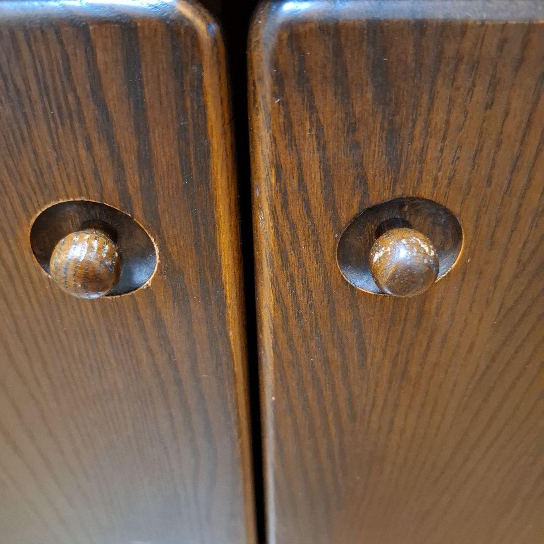 昭和レトロ電話台　ダークブラウン　ファックス台　木製　自由棚　引き出し・扉付き