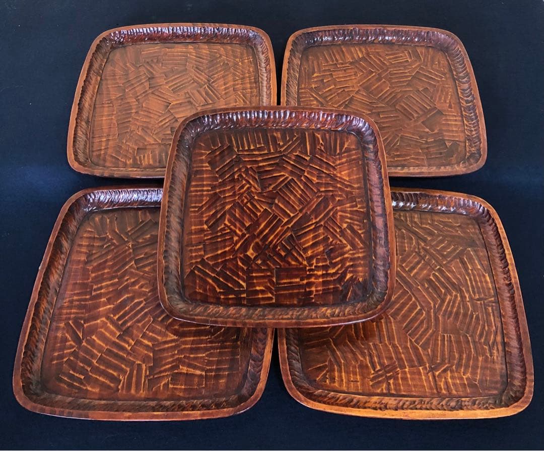 《R》伝統工芸 讃岐彫 吸物膳5客 小膳 刳抜　260121き6