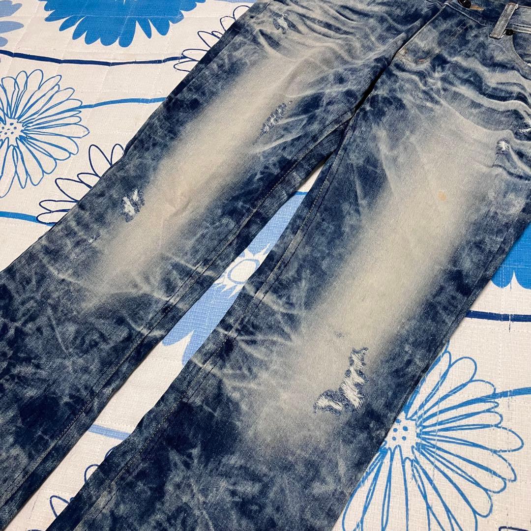 【希少】MIDAS 刺繍　染め　ダメージ加工　ワイド　フレア　デニム　パンツ