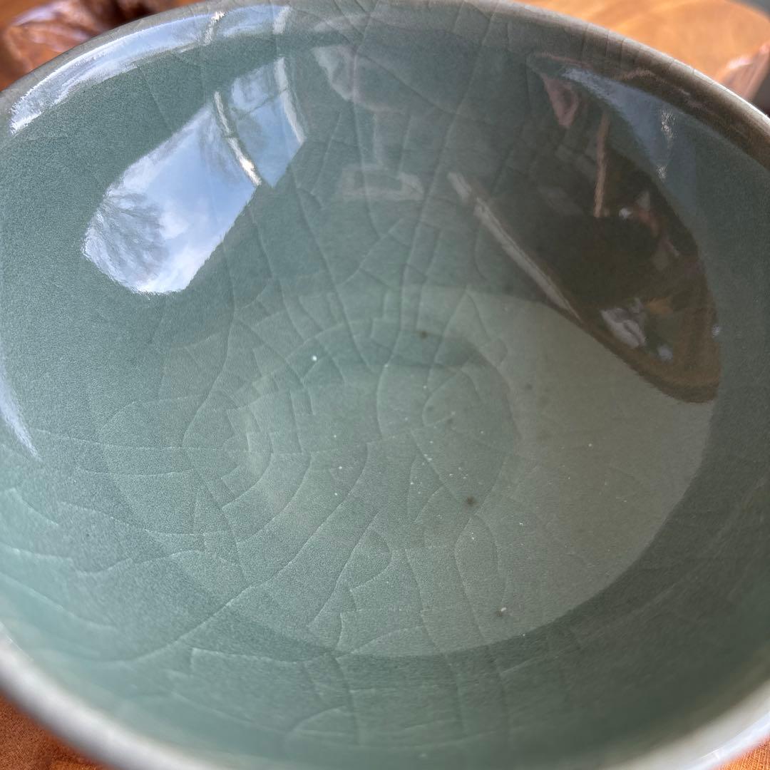 青磁天目茶碗 尾道有神窯 金野光賀造 抹茶碗 茶道具 共箱226m