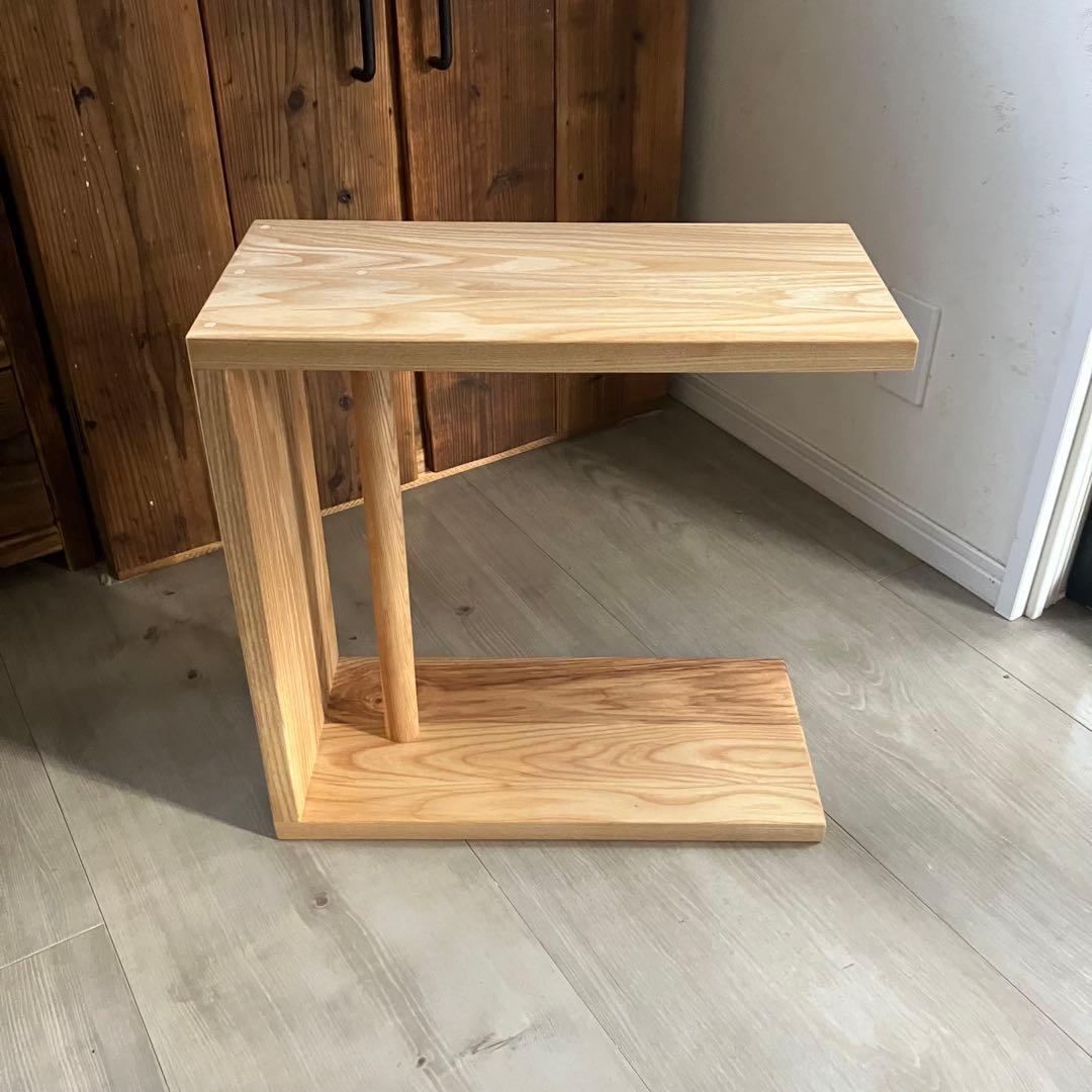ホワイトアッシュ無垢材　コの字　サイドテーブル　ハンドメイド