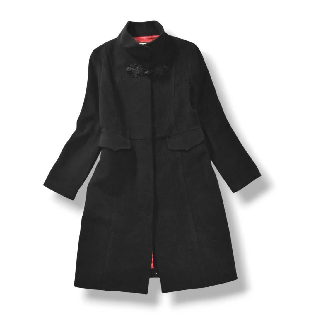 【上質】ビビアンタム アンゴラ混ウールロングコート 2 ブラック（裏地レッド）♪