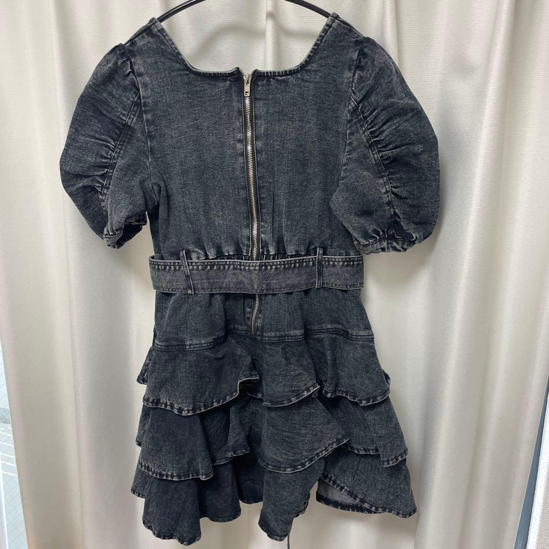 Pium ダークデニム 半袖ミニワンピース