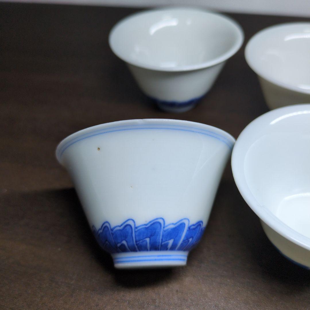 大明成化年製 款 染付 煎茶碗 五客＆成化年製 款 染付 煎茶碗