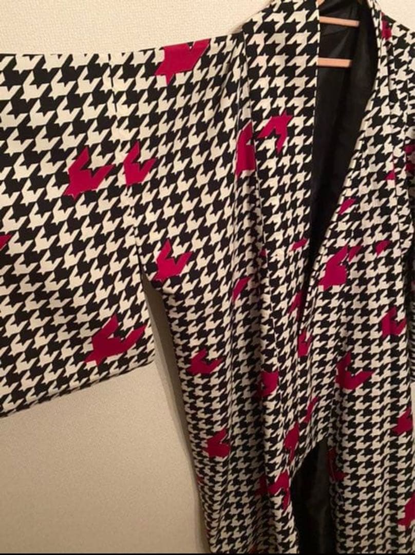 ふりふ　洗える着物　千鳥　美品　モノトーン　いちごコーデ　袷　着物　バレンタイン