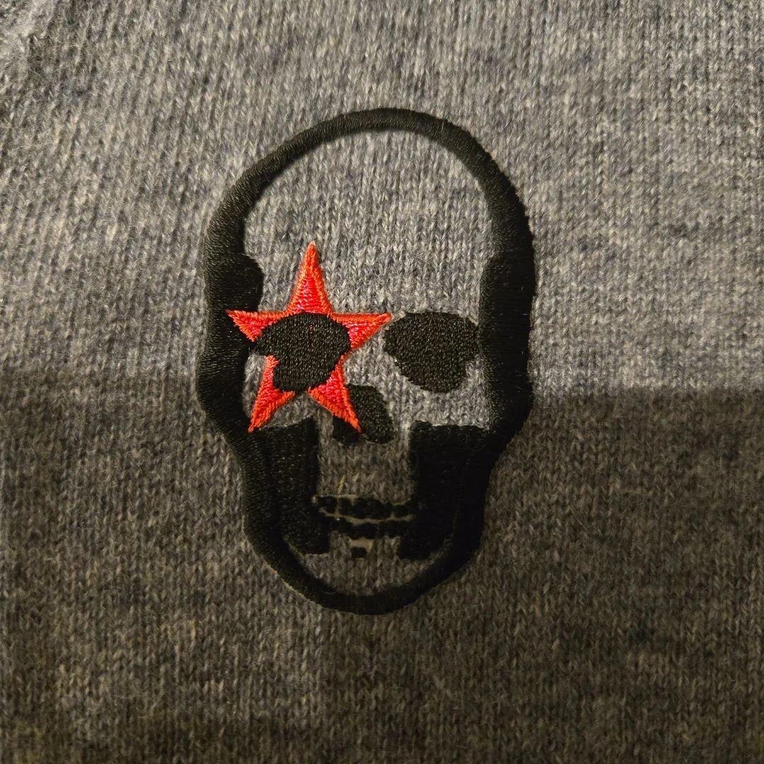 ルシアンペラフィネ スカル刺繍 ネオンピンク カシミア ワンピース ミニ 長袖