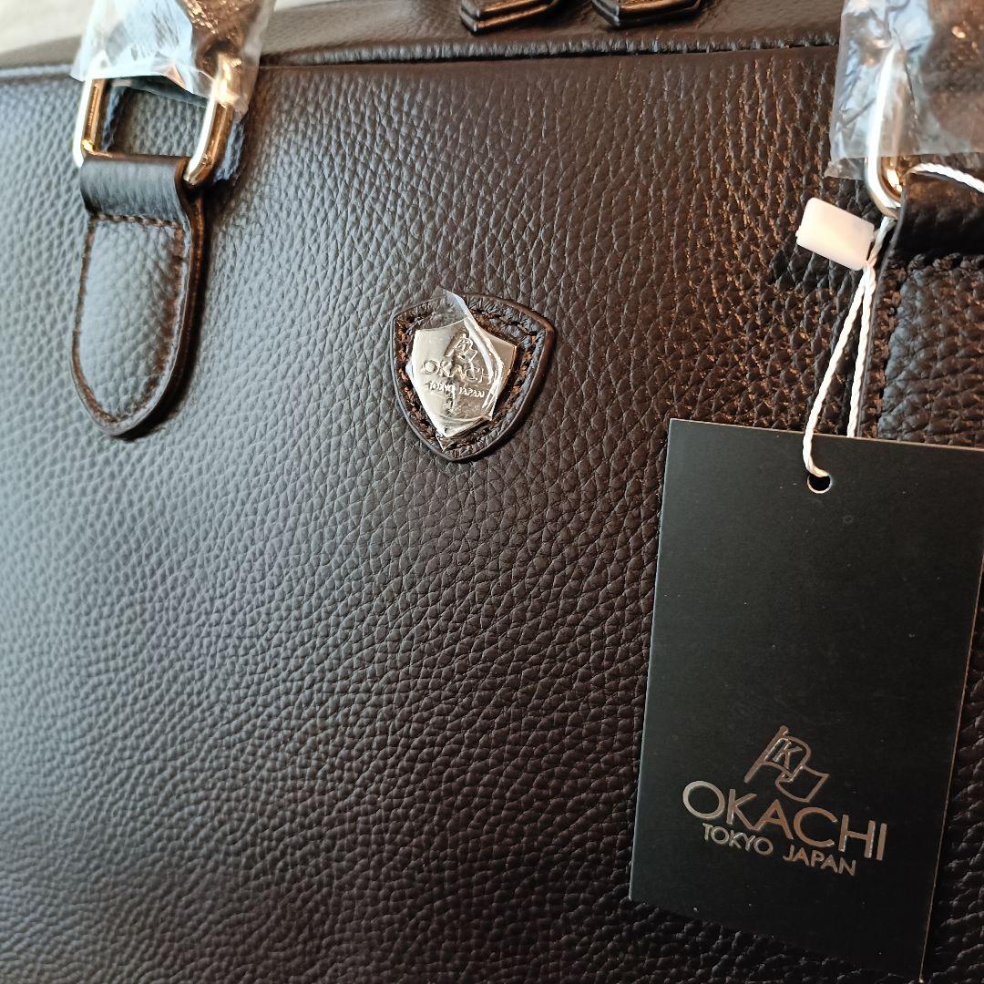 OKACHI ブリーフケース ビジネスバッグ 牛床革 ダークブラウン 未使用