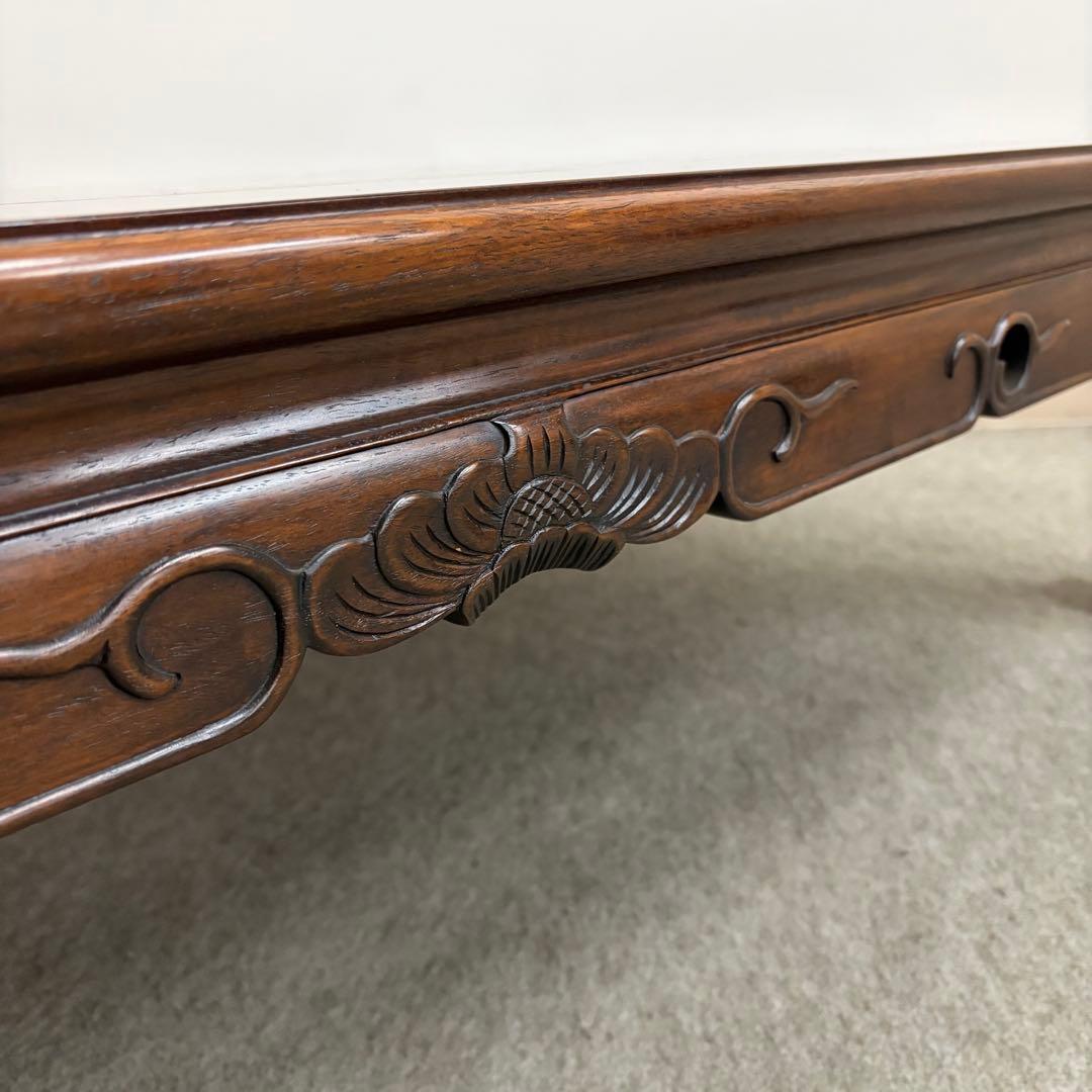 大阪唐木指物【中澤唐木】花梨五尺座卓 菊彫 漆塗生地