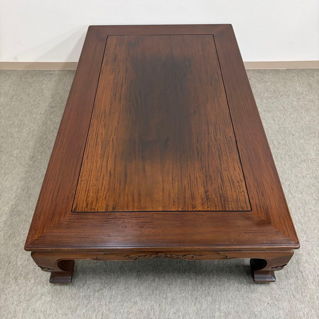 大阪唐木指物【中澤唐木】花梨五尺座卓 菊彫 漆塗生地