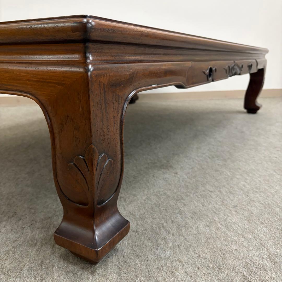 大阪唐木指物【中澤唐木】花梨五尺座卓 菊彫 漆塗生地