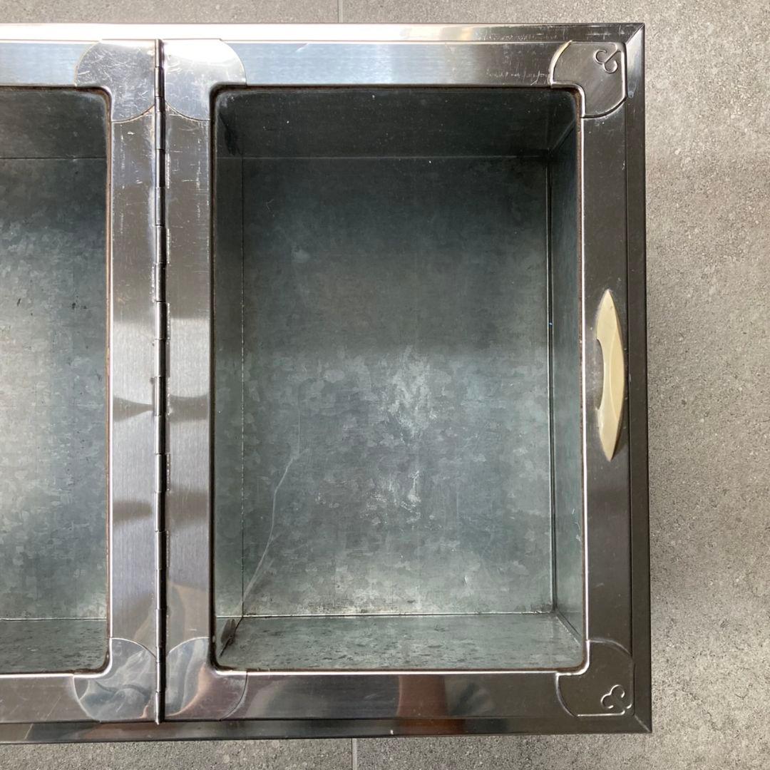 駄菓子屋ブリキ ケース　4枚扉　ガラス窓　仕切付　縦30cm×横79cm