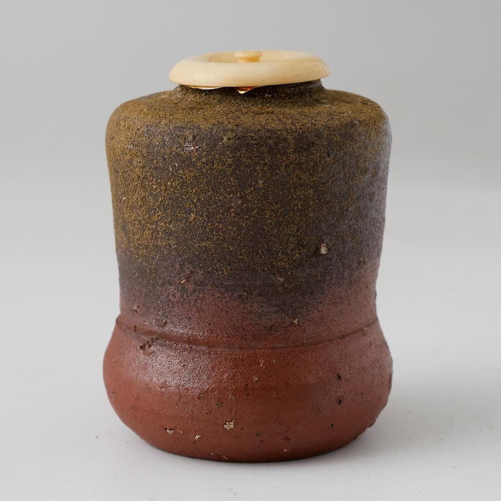 時代 備前焼 茶入 砂高台 在銘 陶印あり 糸屋風通（名物裂）仕覆付 茶道具