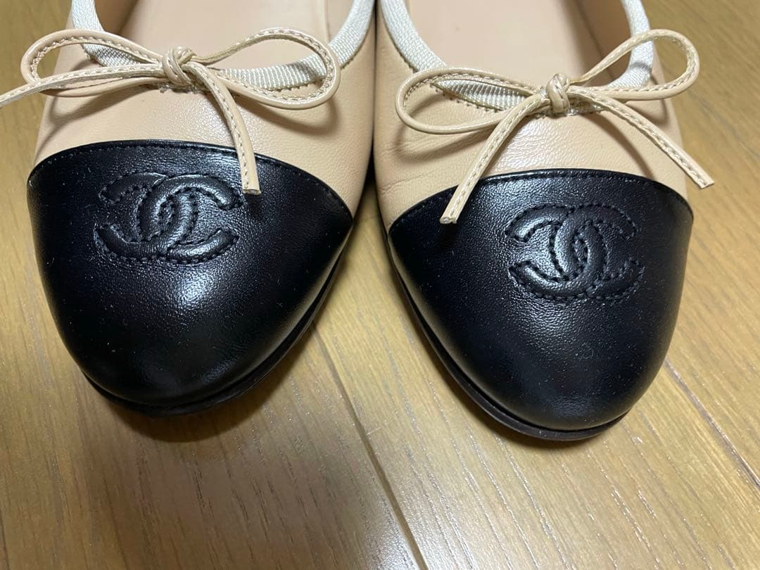 即決価格 ほぼ未使用 裏張済CHANEL バレリーナ＊ベージュ & ブラック