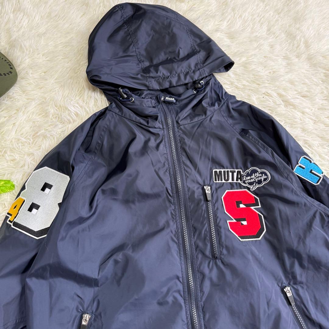 【ムータマリン】美品 ウィンドブレーカー ネイビー ワッペン XLサイズ メンズ
