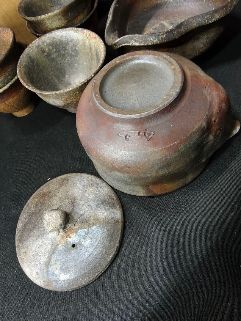 煎茶道具 備前焼窯変宝瓶急須 達作 共箱 未使用美品 中国茶 火襷 胡麻 未使用