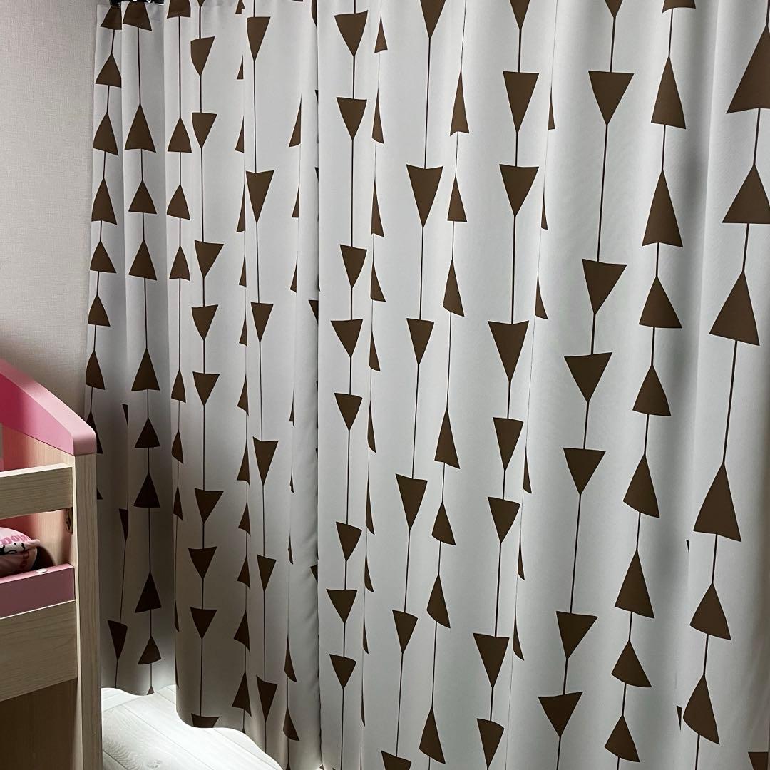 北欧デザイン カーテン 柄あり 1枚 プリーツ部分北欧タイプ